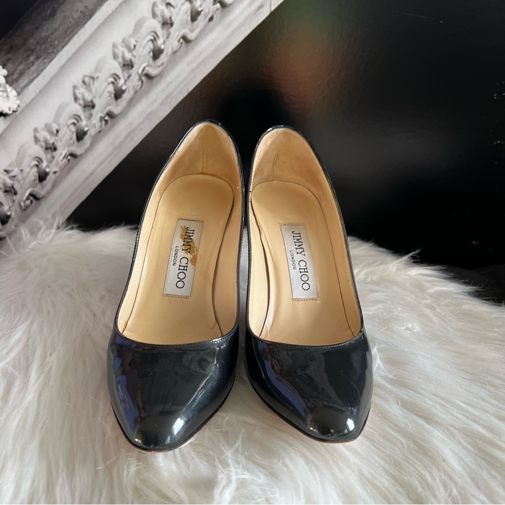 JIMMY CHOO 85 Patent Black Pumps